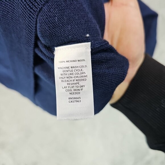 Nordstrom Washable Merino Wool Sweater Mens Size L Navy Blue 1/4 Zip Mock Neck - Picture 4 of 7
